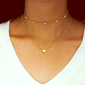 2 Layer Gold Heart Choker Necklace